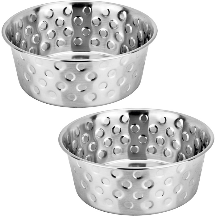 Набори мисок для собак та котів з нержавіючої сталі (2 шт.) – миски для води з неслизьким дном, 600 мл, діаметр 14 см (Candy Dots)