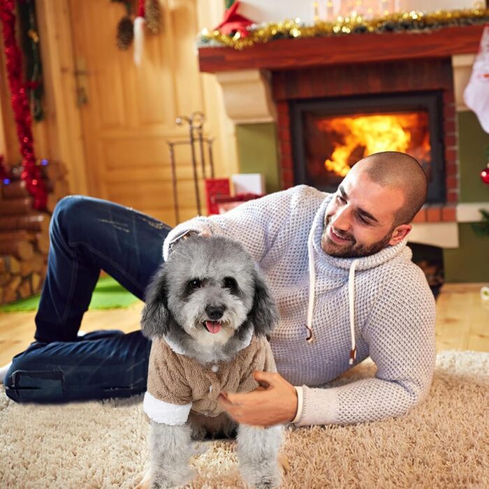 PETCUTE Зимовий теплий одяг для собак - Куртка з мультфільмом для маленьких, середніх собак, Пуловер з кнопками для Лабрадора, Чихуахуа, Французького бульдога (S, Хакі)