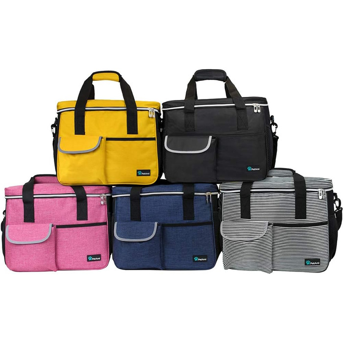 PetAmi Сумка-органайзер для собак та котів, дорожня сумка для годування з контейнерами та мисками, аксесуари для подорожей, подарунок для кемпінгу, сумка для переодягання (середня) - 14.5L x 8W x 12H, Чорний