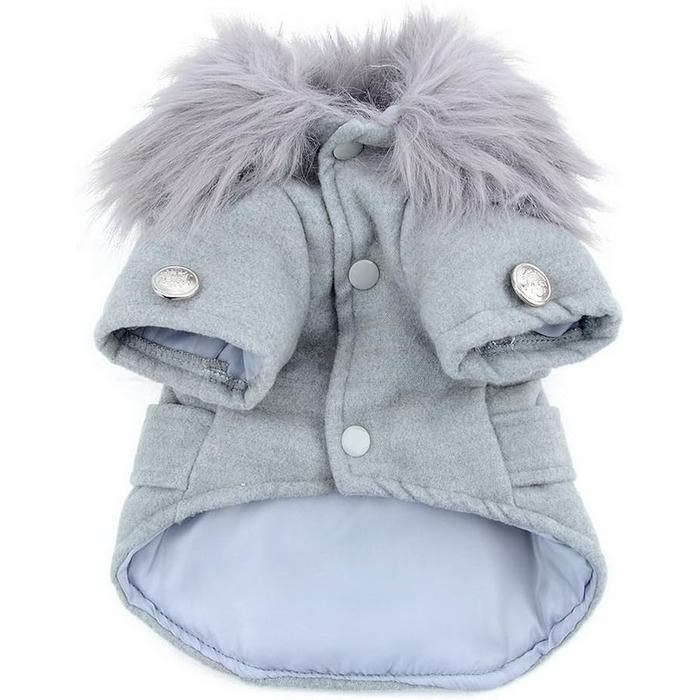 Зунеа Тепла куртка для тварин Pea Coat для цуценят, флісова куртка, жакет для маленьких собак і котів, зимовий парка, вітрозахисний, з штучним хутром, європейський стиль, сірий, великий розмір