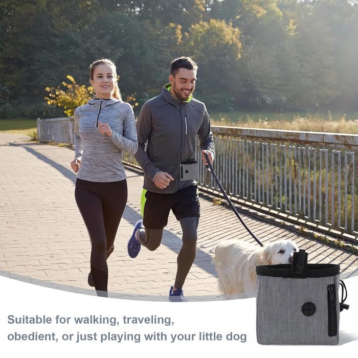 Сумка для корму для собак, сумка для тренувань, сумка для ласощів для собак, багатофункціональна сумка для корму з диспенсером для пакетів для вигулу (сіра)