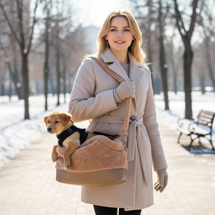 Сумка-переноска для цуценят, водонепроникна та тепла захисна сумка для тварин | з безпечним шлейкою та теплим підкладкою для собак – підходить для маленьких порід та кошенят, прогулянки в холодну погоду
