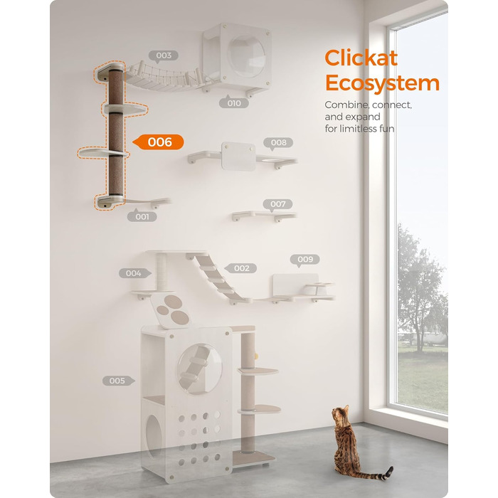 Feandrea Clickat Collection - Драбина-подряпування для котів, 100 см, XL, з 2 стійками, для стіни, розширювана