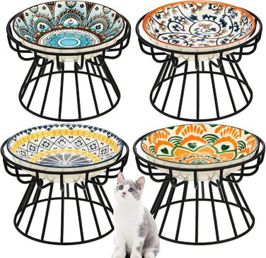 Набір мисок для котів Mifoci (8 шт.) з підняттям: керамічні миски для корму з 4 антиковзними підставками, 14 см, дизайн Мандала