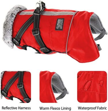 Зимові куртки для собак, жилети для собак з шлейкою, тепла куртка для собак, зимові куртки для собак для вітру та вологи, відбивачі, флісова зимова куртка для маленьких, середніх та великих собак (червоний, L) L червоний