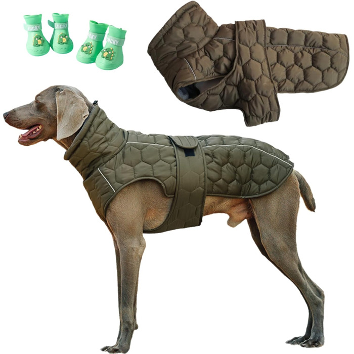 Зимовий теплий теплий одяг для собак з антиковзними підошвами, 4-8 кг, водонепроникний, оливковий зелений