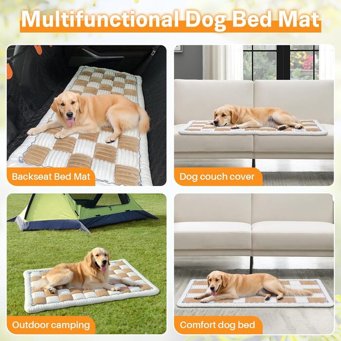 Незнімний чохол на автокрісло для собак, ворсистий килимок для домашніх тварин на заднє сидіння, водонепроникний та стійкий до подряпин килимок для подорожей, м'який захист для автомобілів, вантажівок та позашляховиків (63 x 138 см), в клітинку, світло-ко