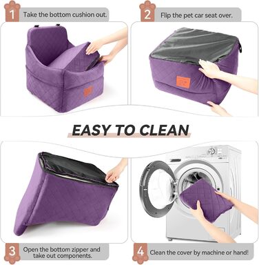 Автокрісло для собак - м'яке, знімне, для малих та середніх порід (до 16 кг), колір ліловий