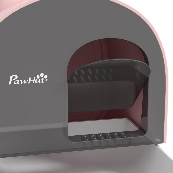 Туалет для котів PawHut з кришкою, лопаткою та килимком, висувний лоток, рожевий, для котів до 5 кг, 43x44x47 см