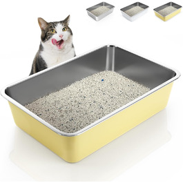 Великий лоток для котів і кроликів IKITCHEN з нержавіючої сталі 60×40×15 см — без запаху, антипригарний, антиковзкий, стійкий до плям і іржі