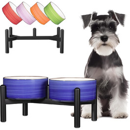 Керамічна годівниця для собак на підставці з нержавіючої сталі - подвійна годівниця для маленьких та середніх собак, антиковзаюча, для корму та води, 350г/660мл, 15см, блакитна