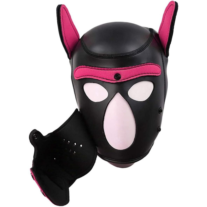 Маска для собак, м'яка латексна маска для домашніх тварин з вухами, маска цуценя, маски для собак, знімний рот, підходить для Хелловіну, святкування, рожевий колір