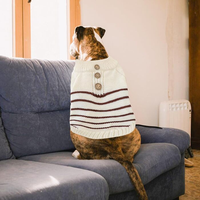 Теплий трикотажний пуловер для собак з ролетним коміром (XS, коричневі смужки) | Galatée