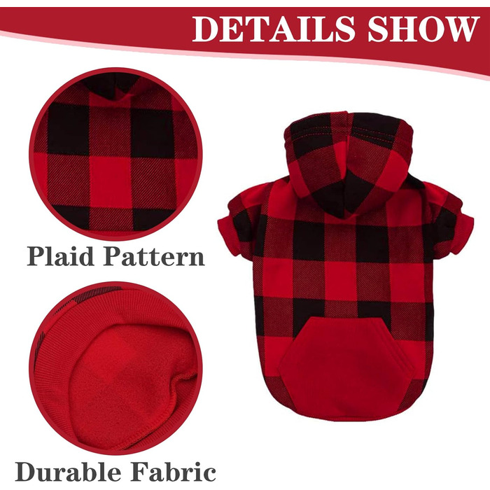 Пуловер для собак EXPAWLORER в британському стилі, тартан, з капюшоном, для холодної погоди, з отвором для повідка, для маленьких та середніх собак