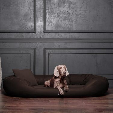 Ортопедичне ліжко для собак Tierlando® Sammy VIP з віскоеластичним матрацом та високим бортиком з штучної шкіри (замша) для суглобів та максимального комфорту, 100x85 см, Колір: Коричневий