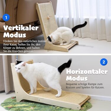 PETKARAY Котяче дряпальний борд з сизалю, 66 см, L-подібний, 105° вертикальна поверхня для дряпання, з іграшками, для стіни та кута