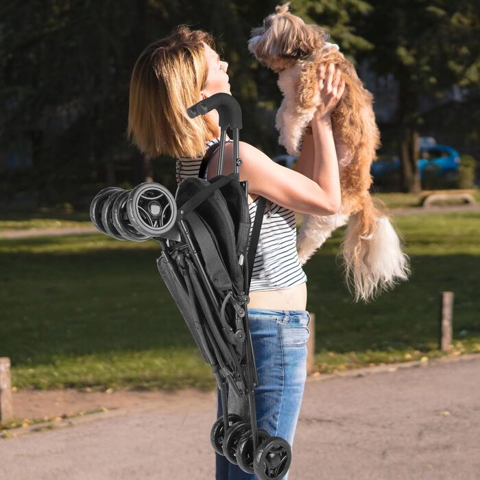 Візок для собак Wedyvko для маленьких собак, 10-9 кг, легкий, складаний, з кошиком для зберігання та тримачем для напоїв, чорний