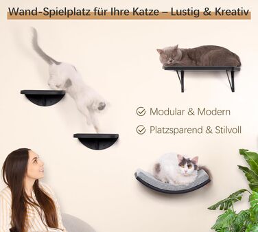 Комплект настінної драбинки для котів Katzentreppe 3 шт., сіра: стійка для лазіння, полиця, лежанка для котів