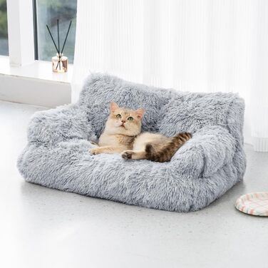 MEWOOFUN стильне ліжко для котів та собак, плюшевий диван 76x45 см, знімний і придатний для прання, сірий