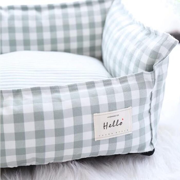 Килимок для собак/кішок, бавовняний льон, в клітинку, дихаючий, з неслизьким дном, заспокійливий, знімний матрац, розмір S, кольору абрикос