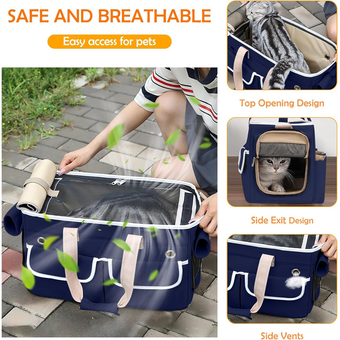Транспортна переноска для котів та собак ALLSOPETS, складана, дихаюча, для подорожей, кемпінгу, прогулянок (Блакитна)