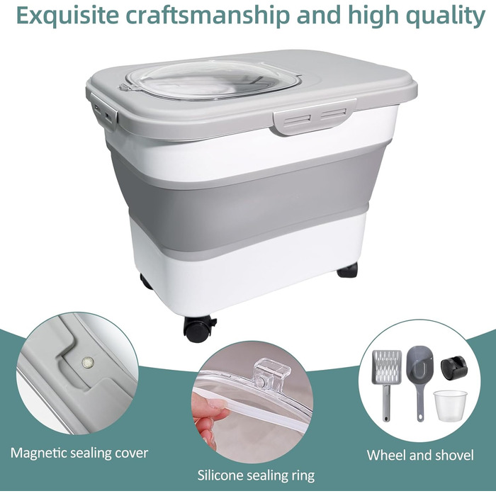 Складаний контейнер для корму для собак та котів, 8 кг, з колесами, сірий