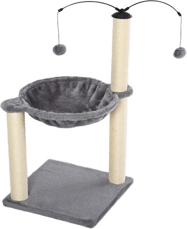 Дерево для котів PawHut з гамаком, когтеточкою та іграшкою, сірого кольору, 40x40x72 см
