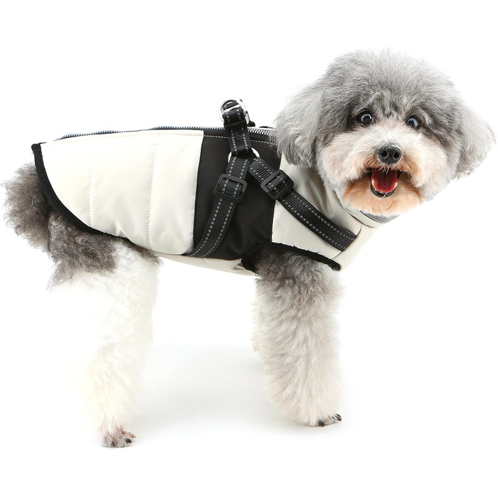 Тепла зимова куртка для собак маленьких порід (Yorkie, Chihuahua) з інтегрованим повідком, без рукавів, L кремового кольору