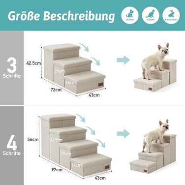 Сходинки для собак маленьких порід зі зберіганням, широкі, складані для ліжка та дивана, з неслизьким покриттям, водонепроникні (3x97x56 см), 3x97x56 см (бежевий, 4, 43x97x56 см)