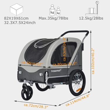 Велопричіп та візок для собак Doggyhut Original Large 2 в 1, до 35 кг, з ручним гальмом Tiggo 80405