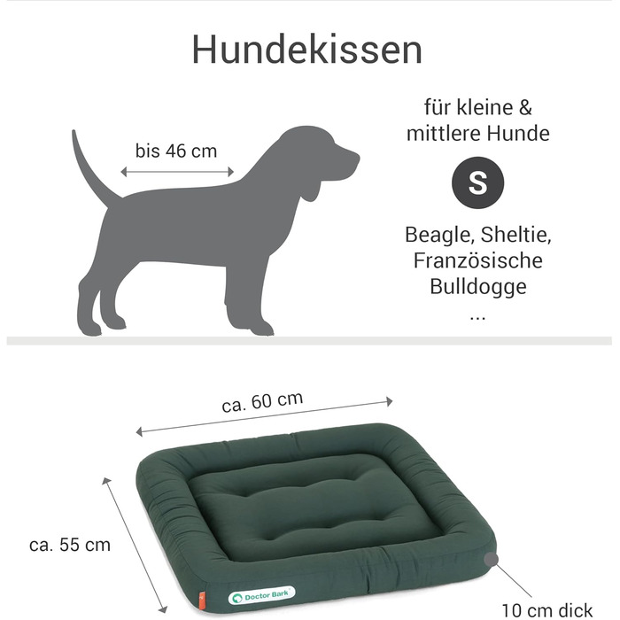 Ортопедична лежанка для собак Doctor Bark, 60x55 см, зелена, 95°C, гігієнічна, міцна та зручна