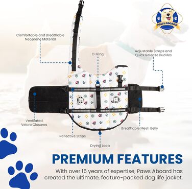 Жилет для плавання собак Paws Aboard, розмір Small. Стильний жилет для собак для плавання та катання на човні.