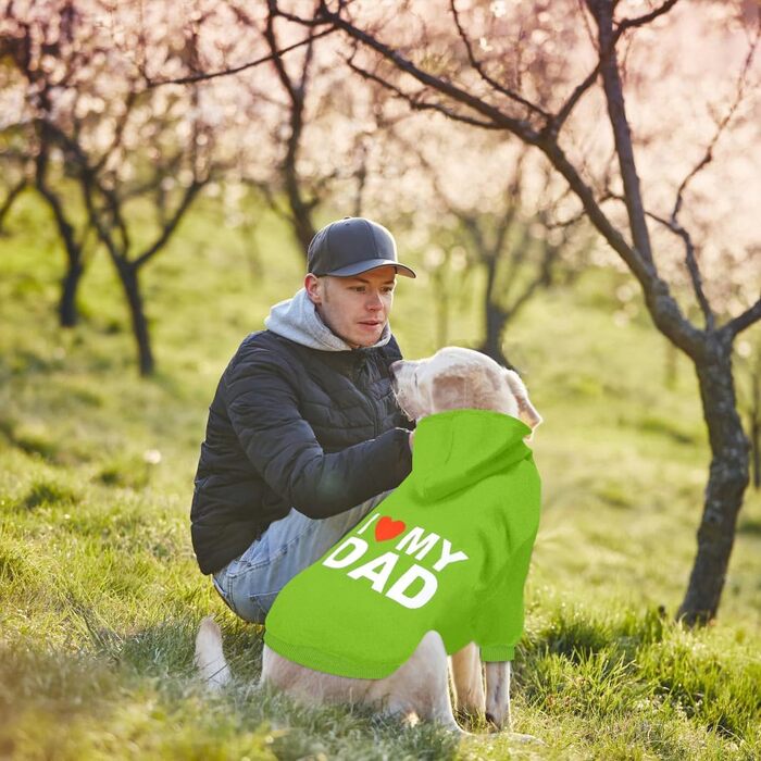 Зелений худі для собак GreenJoy XL з написом 'I Love My Dad', теплий пуловер з капюшоном для цуценят, котів, малих, середніх та великих собак
