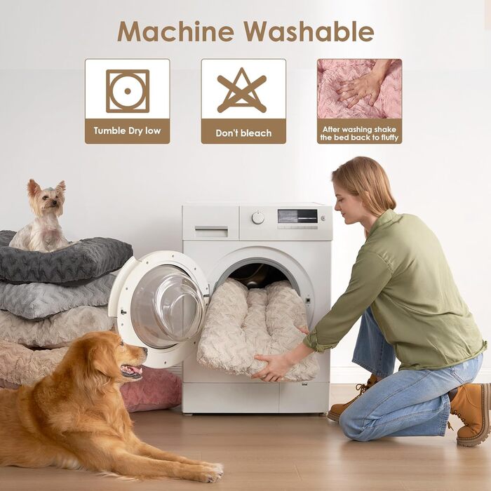 Килимок для собак великих порід, 104x68 см, XL, штучне хутро та льон, Бежевий