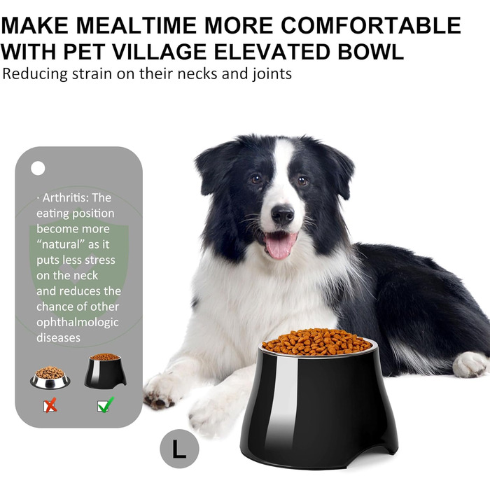 Миска для собак Petvillage, конусоподібна, неслизька, з нержавіючою сталлю, піднята, для середніх собак, спанієлів з довгими вухами, велика місткість, розмір L, 3 чашки, чорний колір