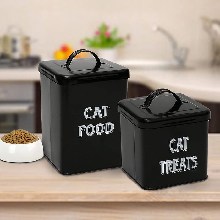 Контейнер для корму Morezi (2 шт.), з вуглецевої сталі, з герметичним кришкою та ложкою, для зберігання корму для собак, котів та інших тварин. Білий/Чорний