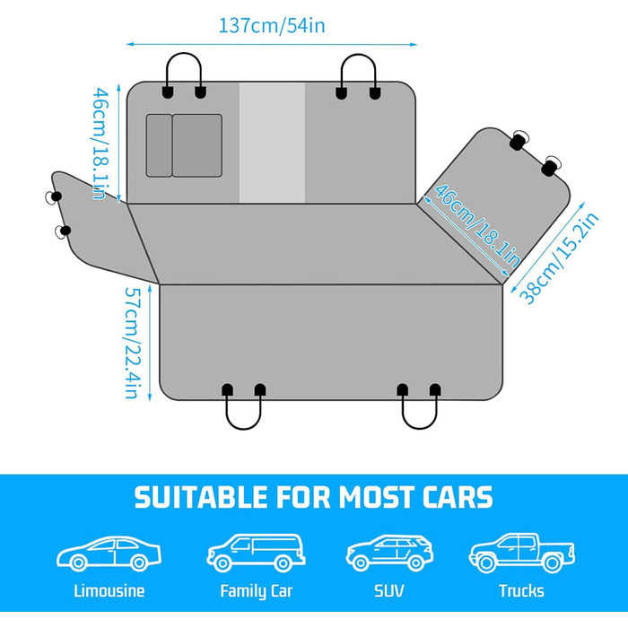 Захисний килимок для собак у машину Amexo, 137x147 см, чорний. Захист заднього сидіння, водовідштовхувальний, стійкий до подряпин, з віконцем.