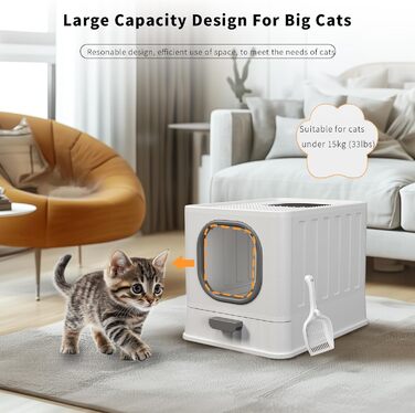 BingoPaw закрита котяча туалетна коробка XXL, з кришкою, великим входом, без запаху і розсипу наповнювача, складна, з совком