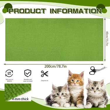 Килимок для дряпання котів, килимок для стіни, 200x40 см, зелений