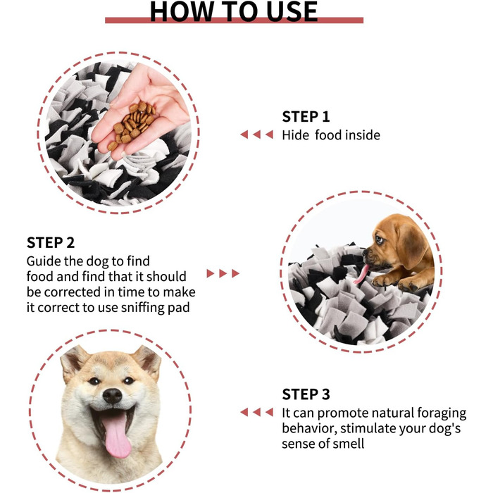 Килимок для нюхання собак IEUUMLER IE075 (45x45 см, чорний+сірий+білий) - тренувальний килимок для собак та котів