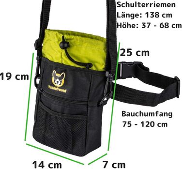 Сумка для корму для собак велика, 4-в-1 для тренувань | З бавовняним ремінцем, кліпсою та петлями | 4 відділення для ласощів (19x14x7 см)