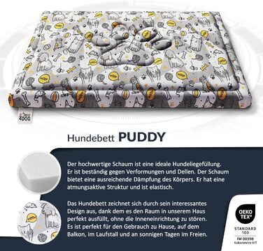 Килимок для собак FDM Puddy, 70x60 см, водонепроникний, з ефектом пам'яті, для маленьких собак, знімний чохол, миючий, сірий з жовтим