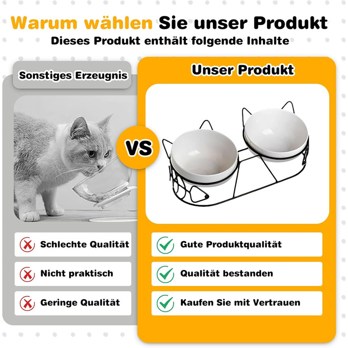 Підвищені годівниці для котів - набір 3 шт. з кераміки, нахил 15°, для котів та маленьких собак, подвійний набір