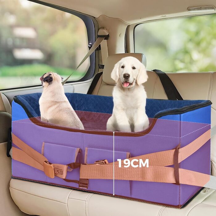 Автокрісло для собак Babenest - стабільне, безпечне, для кількох тварин, велика місткість, синій, L