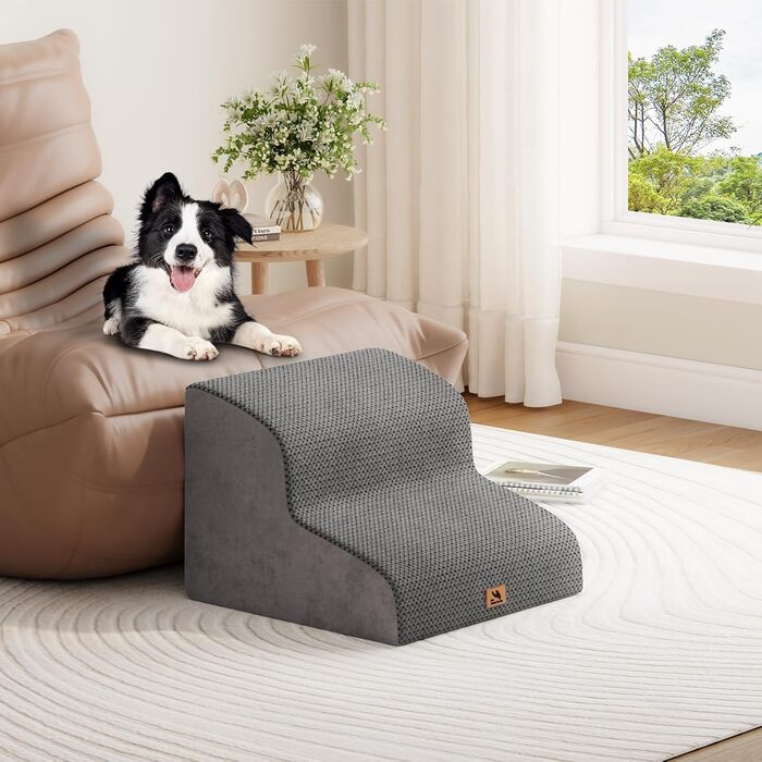 Сходинки для собак маленьких порід, 3 сходинки, 40 см, для дому, миються, неслизькі, для котів та собак, сірі