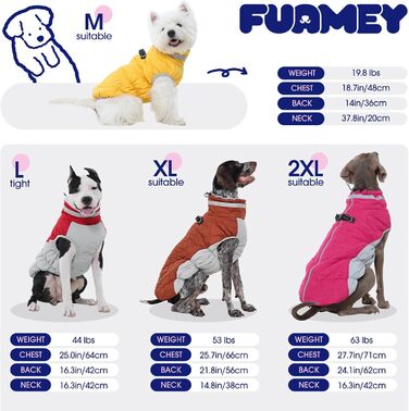 Тепла куртка для собак FUAMEY, зимовий одяг з флісовою підкладкою, світловідбиваючою жилеткою, інтегрованим повідком, водонепроникна та вітронепроникна, коричнева, розмір L (обхват грудей 61 см)
