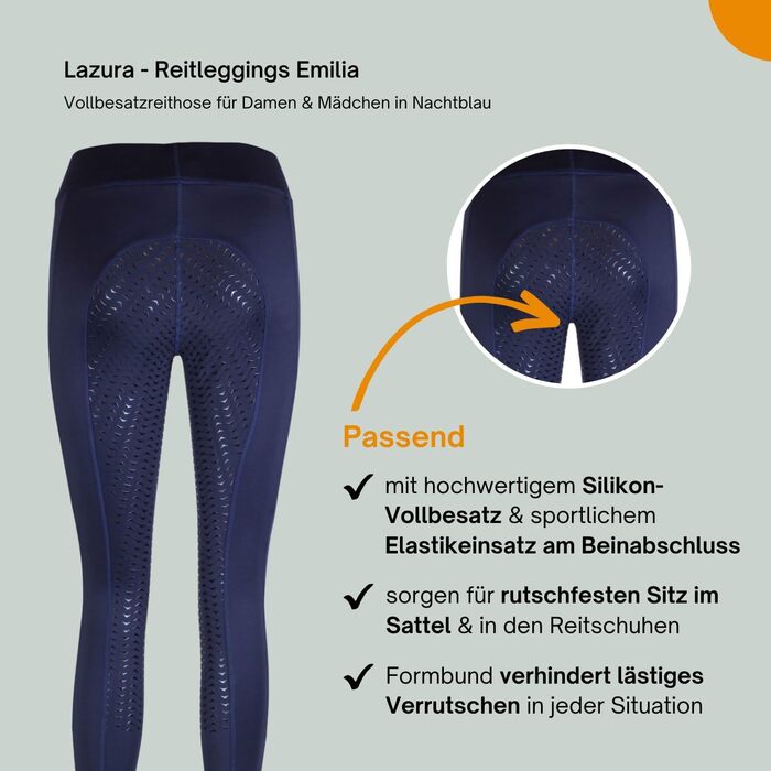 Лазура - Ріддінг (спортивні) штани для жінок та дівчаток Emilia | Повний силіконовий наповнювач | Ріддінг з 2 кишенями для телефону | 5 кольорів | Розміри 116-176 та 34-46 (116, Нічний блакитний)