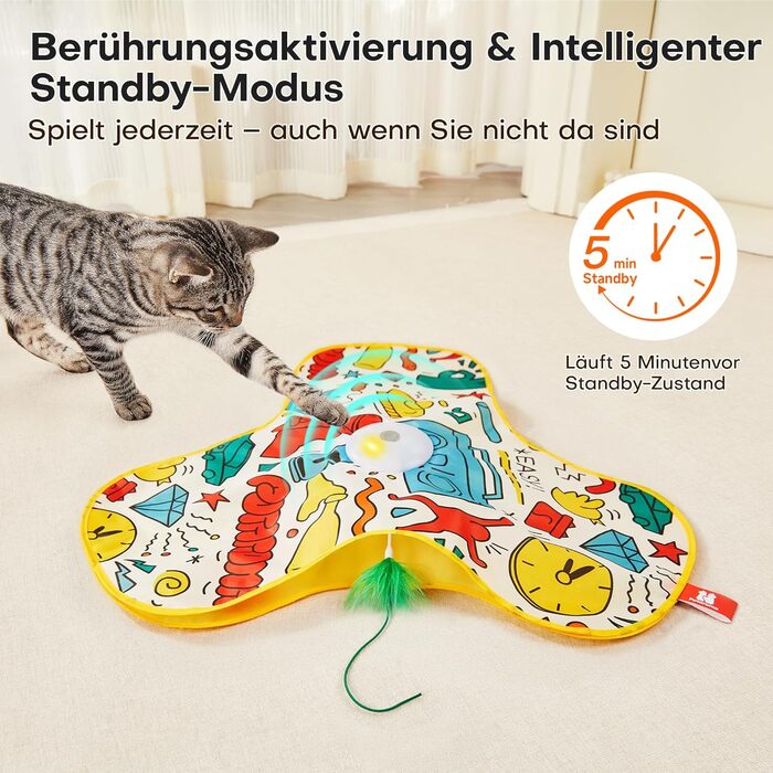 Інтерактивна іграшка для котів Potaroma з автоматичною подачею пір'я - перезаряджувана, активується дотиком, з мишачими звуками, ідеальна для активних котів, корпус Graffiti