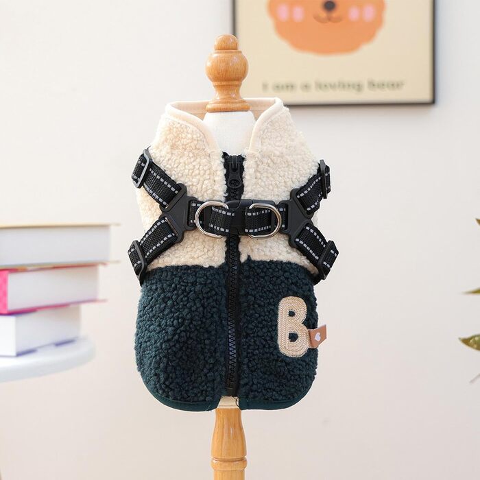 Зимовий теплий одяг для собак, вітронепроникний, з флісовою підкладкою, жилет з отвором для шлейки, для малих та середніх тварин, зелений та білий, для прогулянок та активного відпочинку