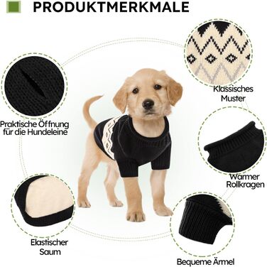Теплий пуловер для собак Queenmore, для маленьких порід (Даксель, Французький бульдог), в'язаний, флісовий, зелений, чорний (L)